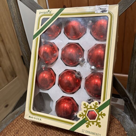 11 Vintage Pyramid Christmas Tree Red Glass Ball Ornaments - Picture 3 of 10